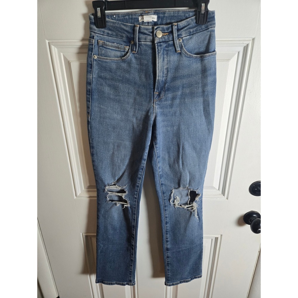 Good American High Rise Distressed Straight Leg Jeans Blue Size 0/25
